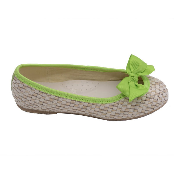 L'Amour Little Big Kids Girls Lime Faux Straw Bow Fashion Flats 11-4 Kids - SophiasStyle.com